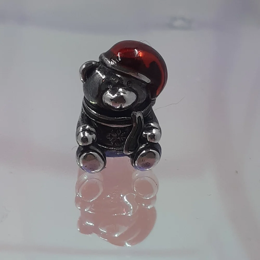 Pandora Sterling Silver and Red Enamel Santa Teddy Bear Charm - Picture 1 of 7